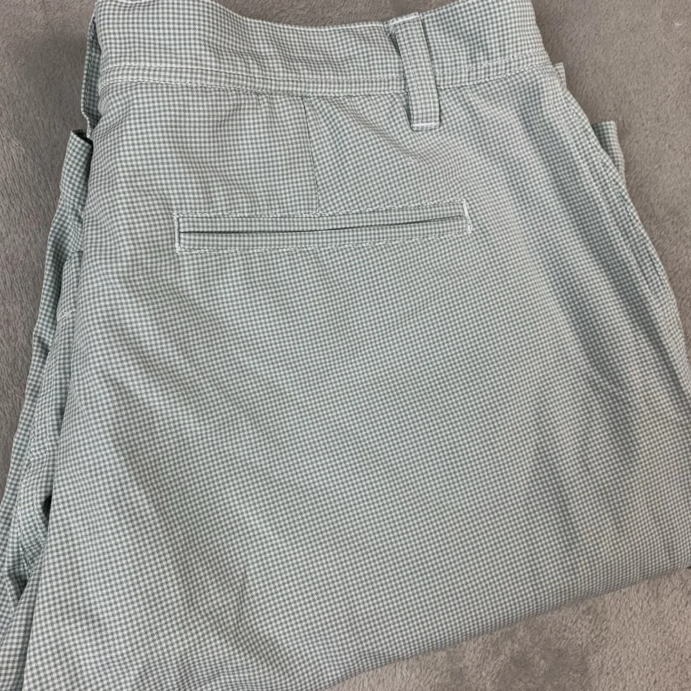 Footjoy Shorts Mens 34* Green Micro Check Golf Chino Casual Polyester Flat Front